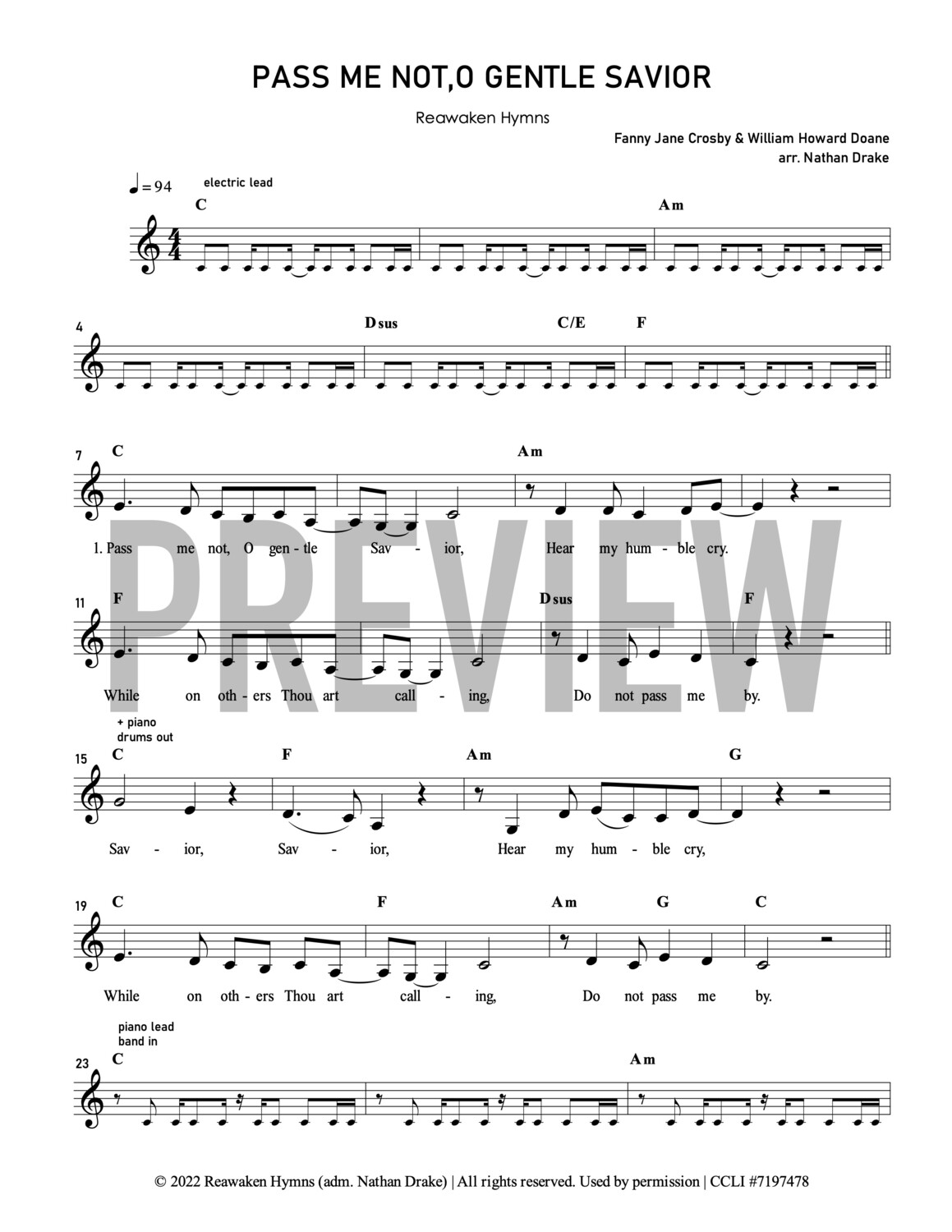 Pass Me Not, O Gentle Savior - Lead Sheet