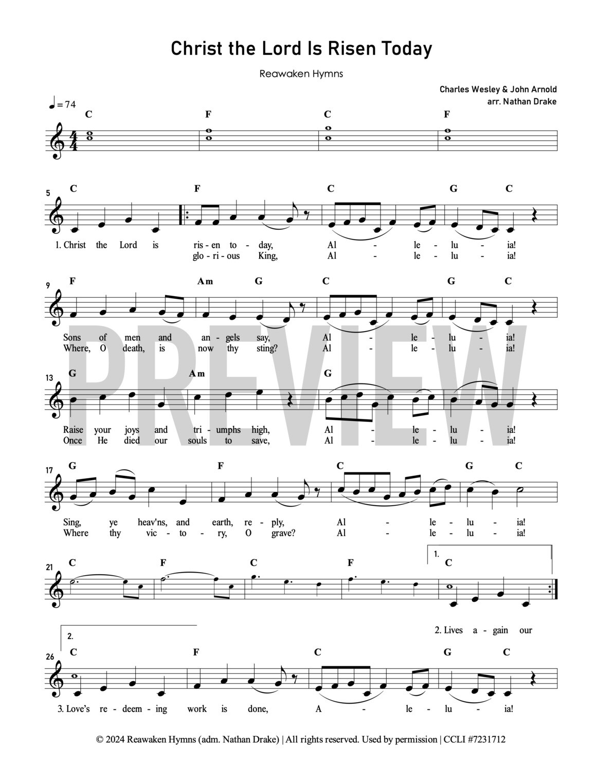 Christ the Lord is Risen Today - Lead Sheet