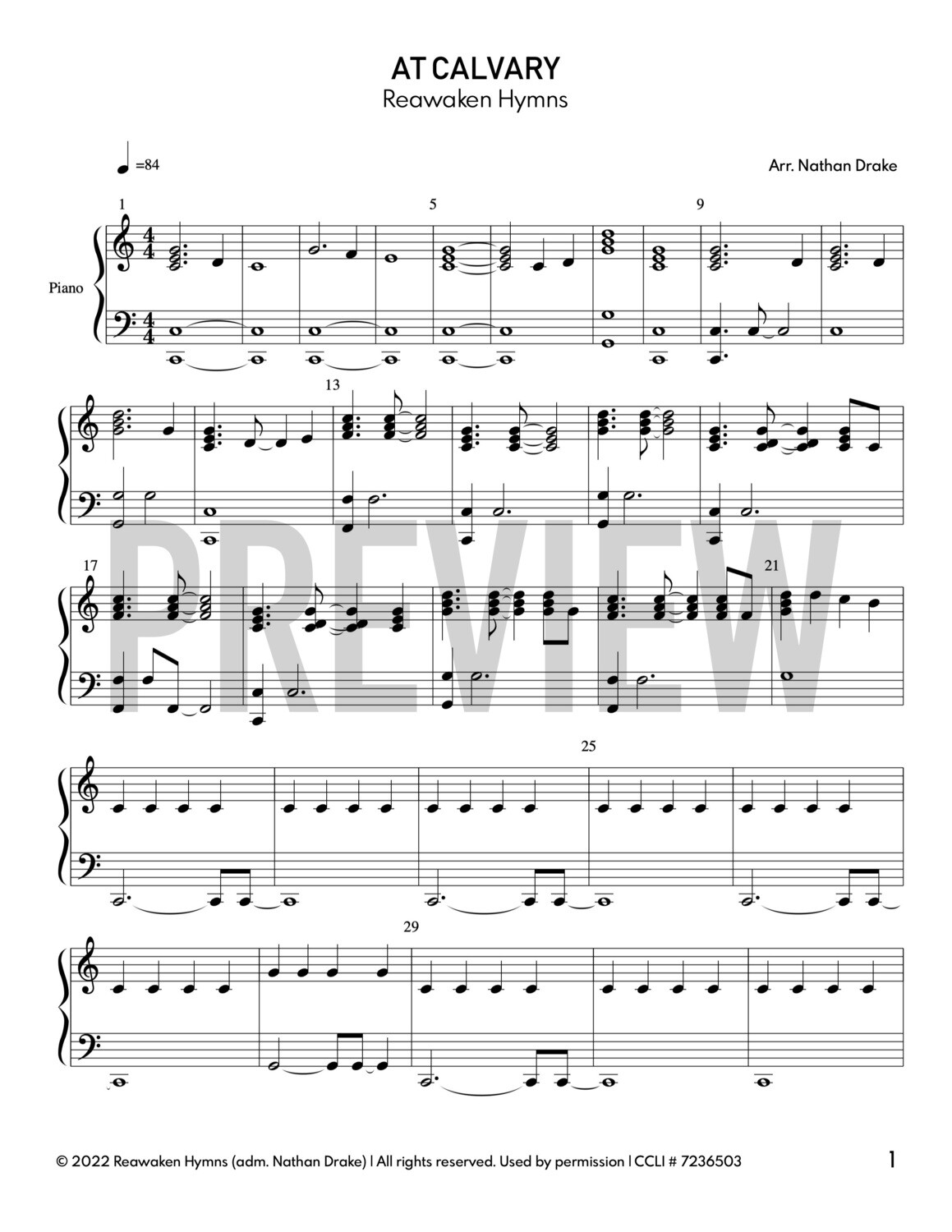 At Calvary  - Piano Sheet Music (2 parts)