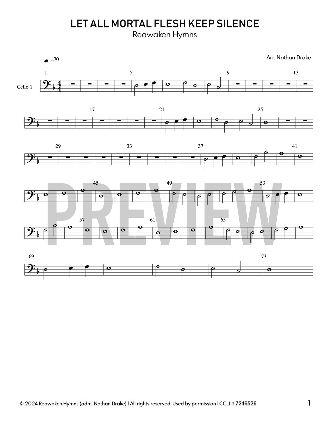 Let All Mortal Flesh Keep Silence - Cello Sheet Music (2 parts)