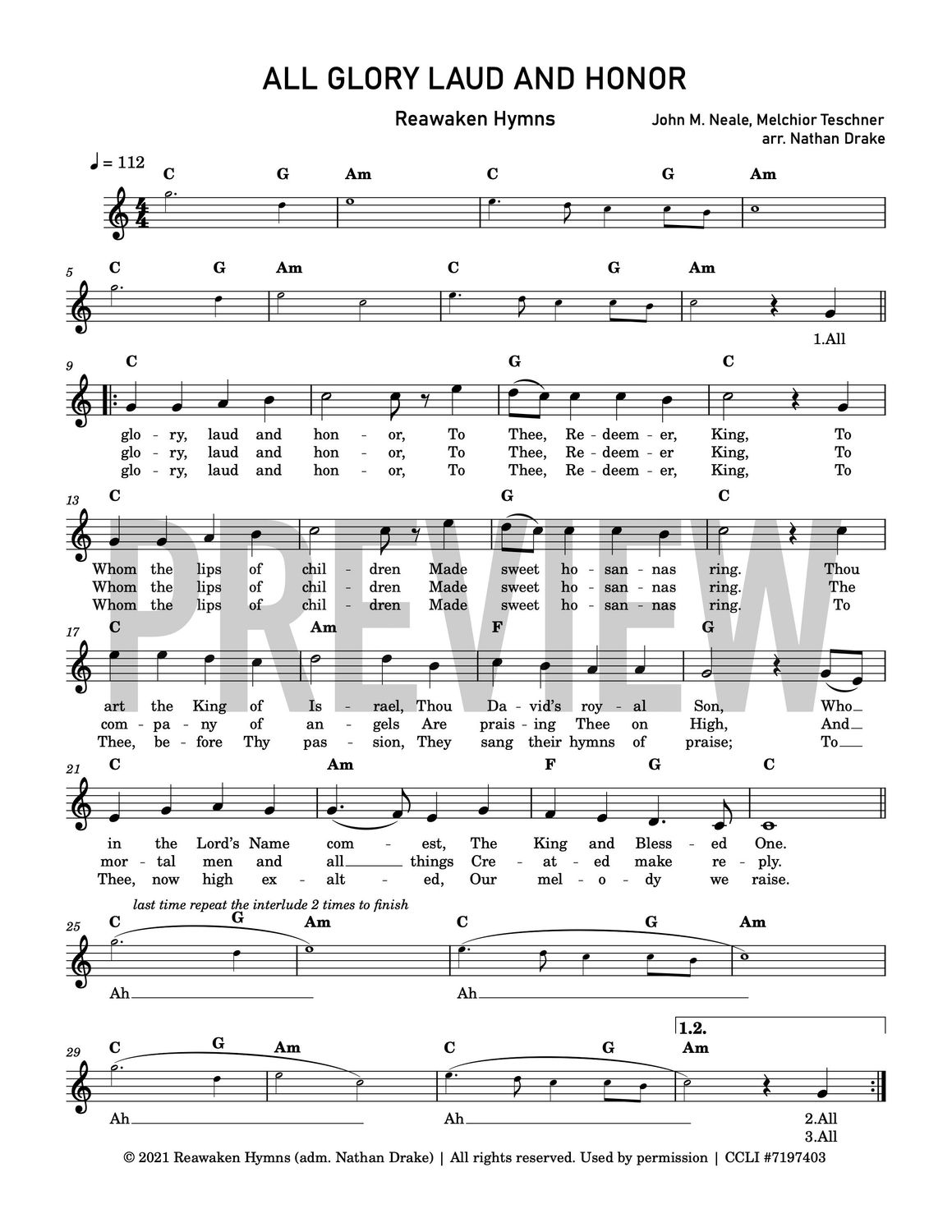 All Glory Laud and Honor - Lead Sheet