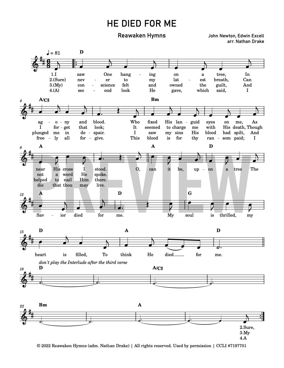 He Died For Me - Lead Sheet