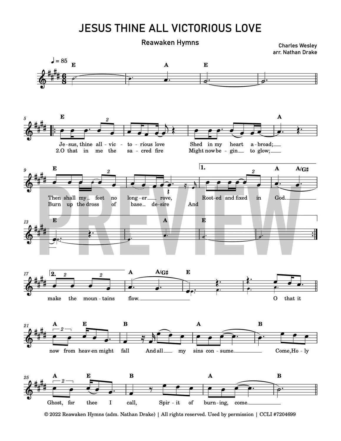 Jesus Thine All Victorious Love - Lead Sheet