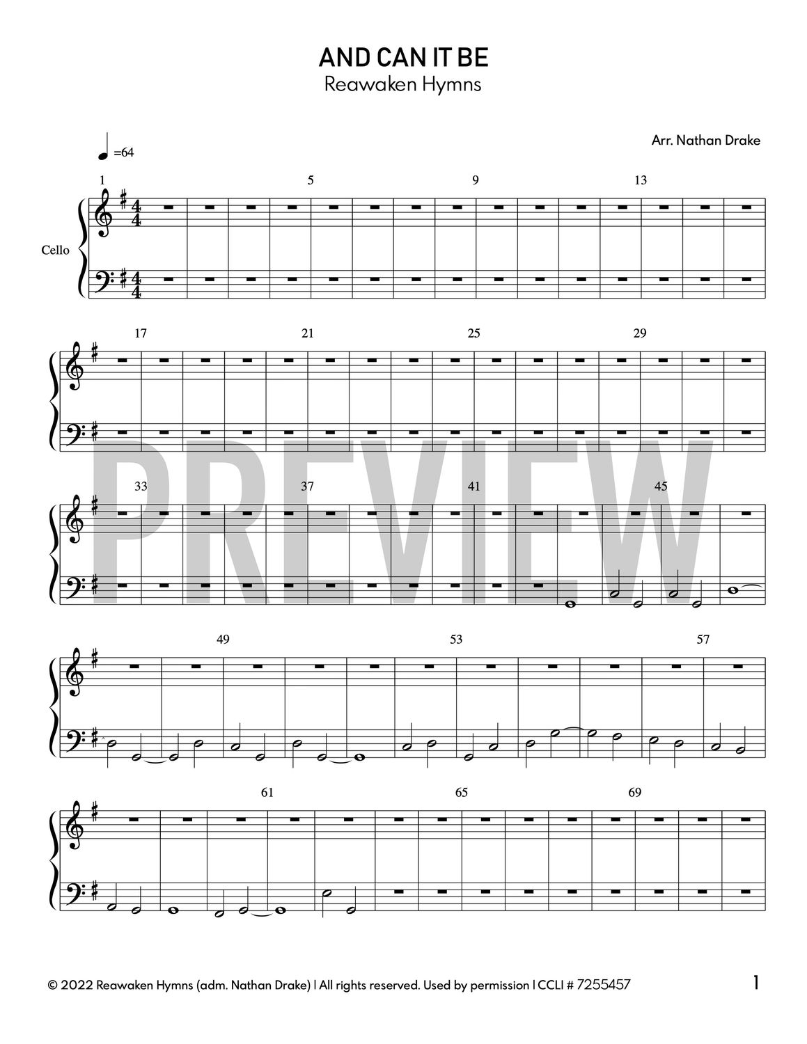 And Can It Be - Cello Sheet Music