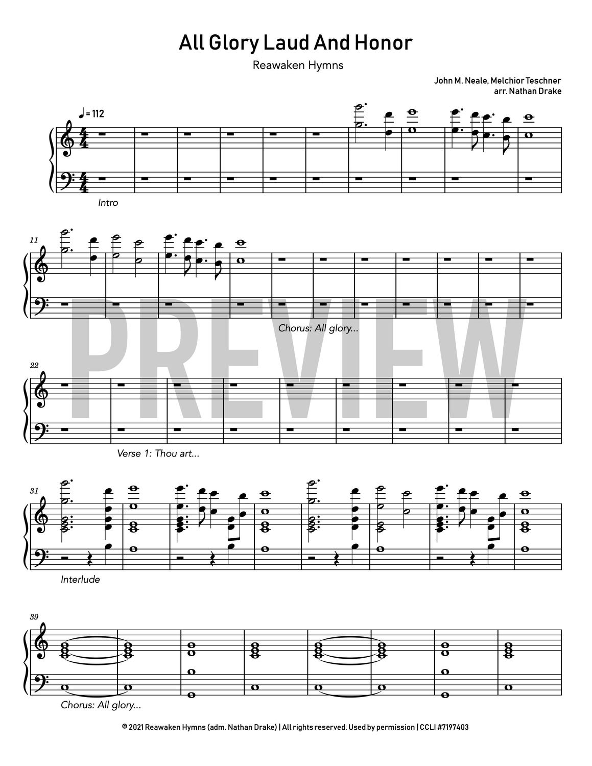 All Glory Laud and Honor​ - Piano Sheet Music