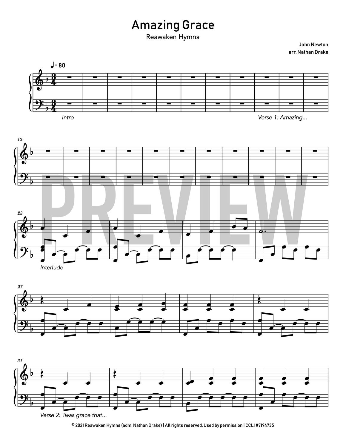 Amazing Grace - Piano Sheet Music