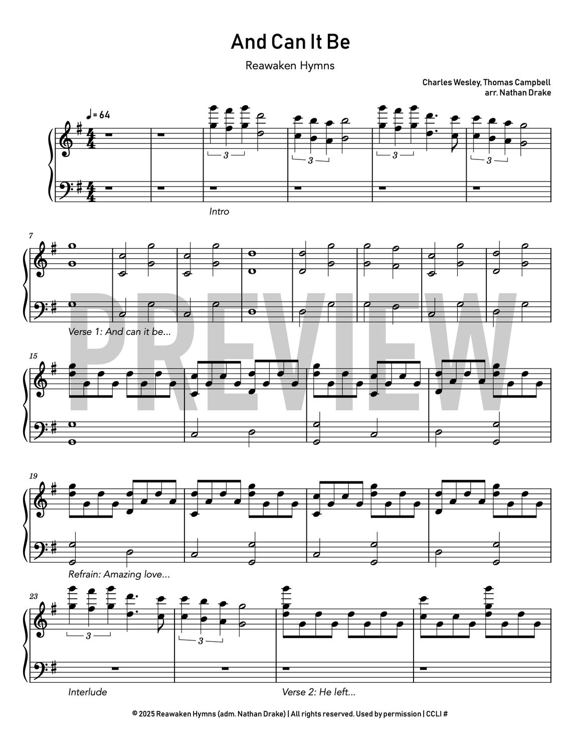 And Can It Be - Piano Sheet Music