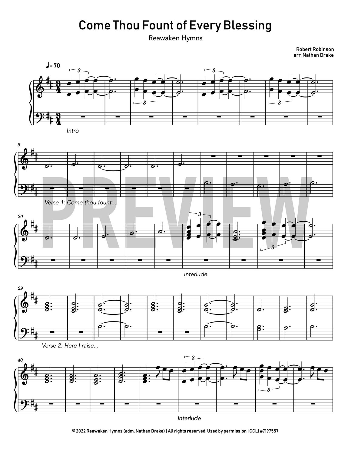 Come Thou Fount of Every Blessing - Piano Sheet Music
