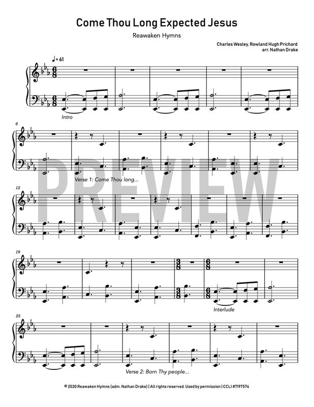 Come Thou Long Expected Jesus - Piano Sheet Music