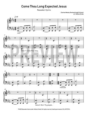 Come Thou Long Expected Jesus - Piano Sheet Music
