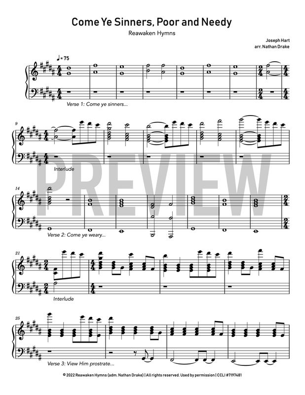 Come Ye Sinners, Poor and Needy - Piano Sheet Music