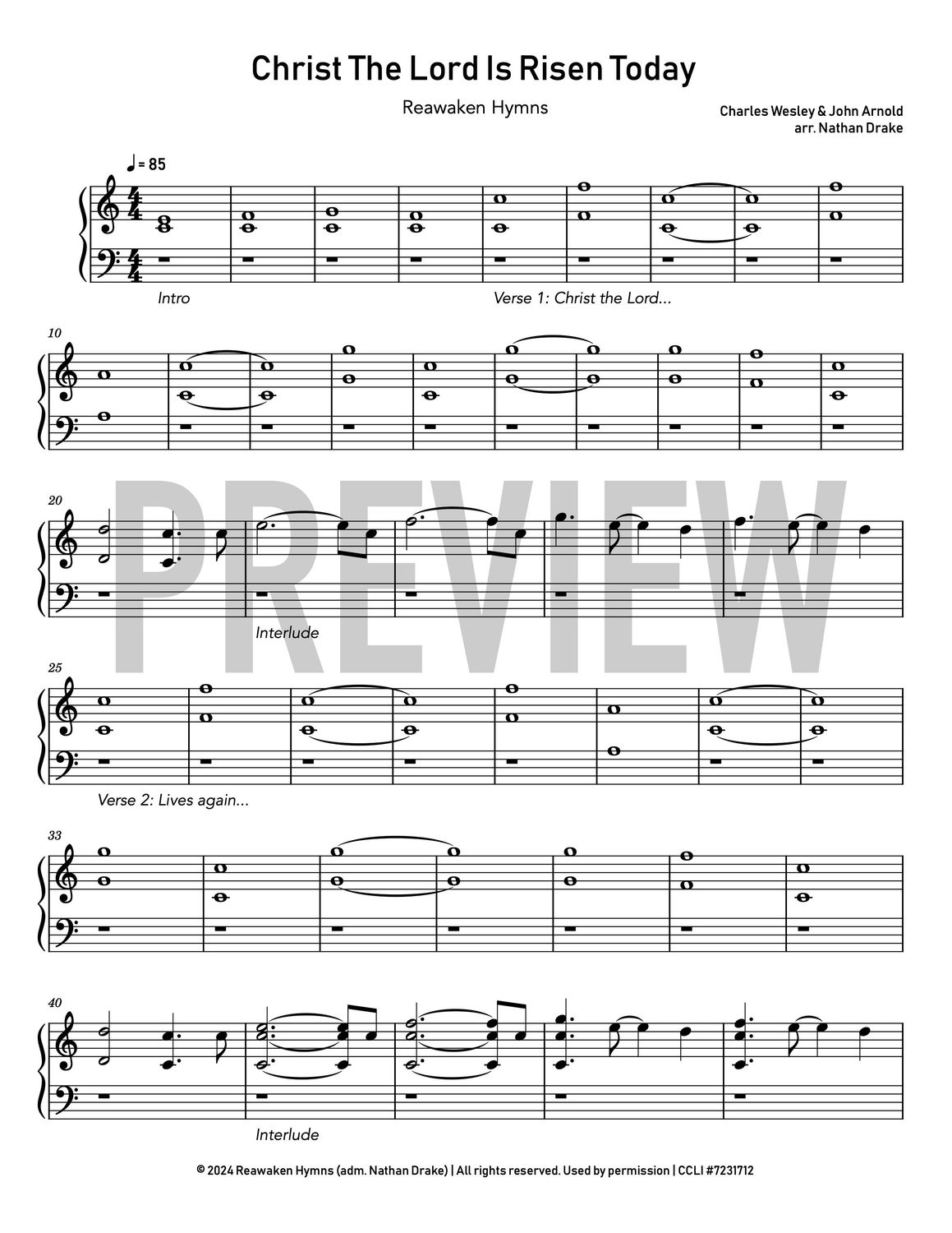 Christ the Lord is Risen Today  - Piano Sheet Music