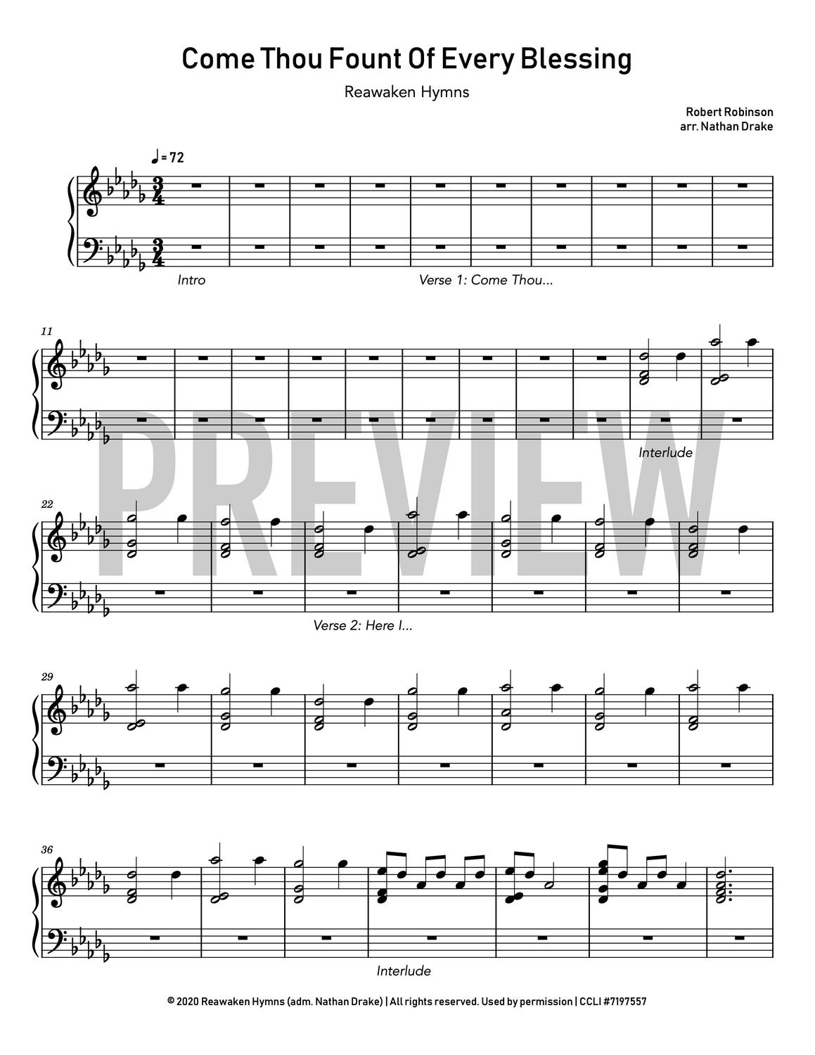 Come Thou Fount Of Every Blessing (Christmas Version) - Piano Sheet Music