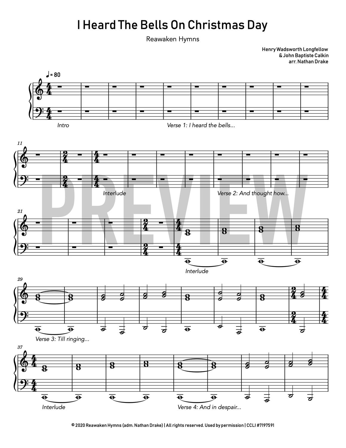 I Heard The Bells On Christmas Day - Piano Sheet Music