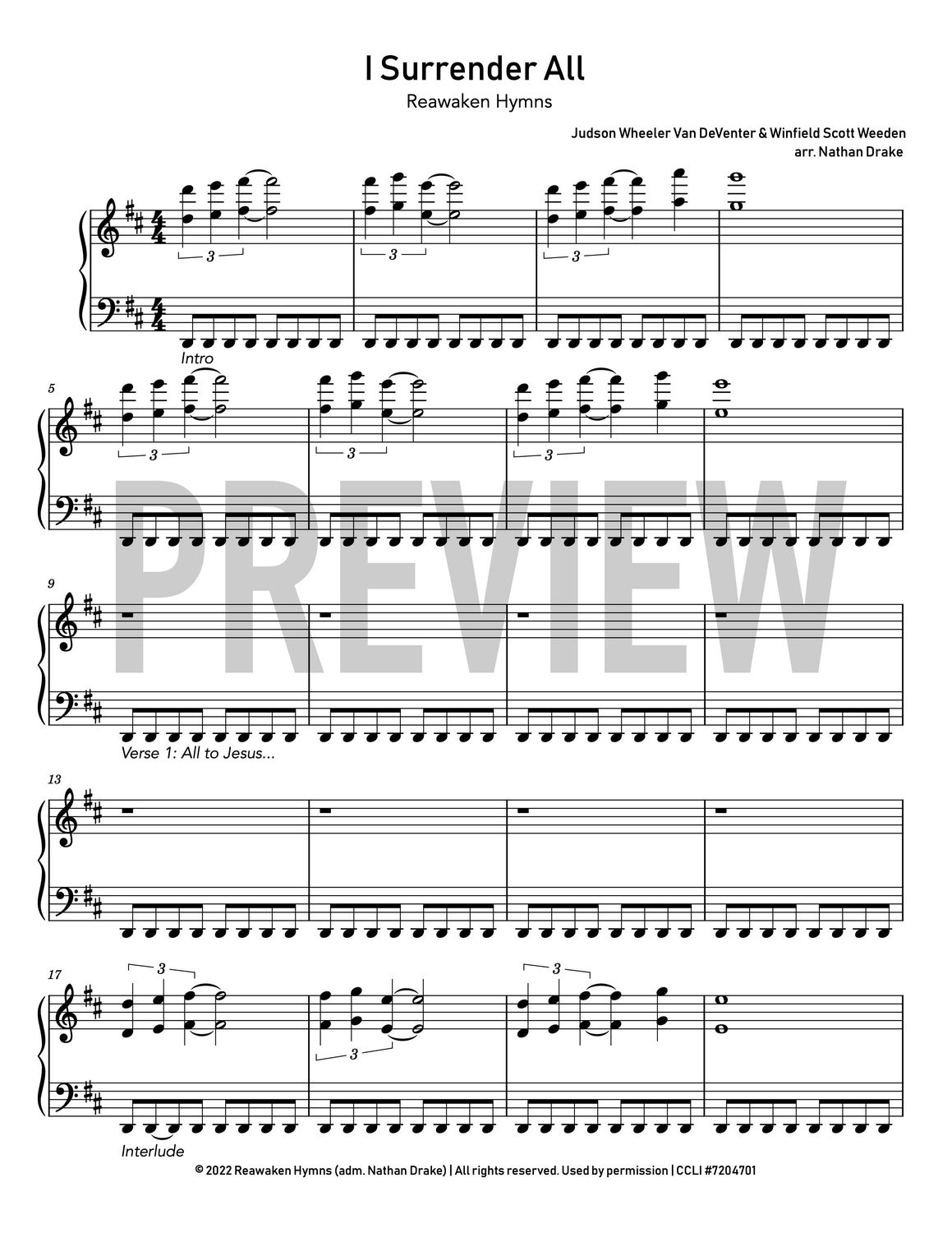 I Surrender All - Piano Sheet Music