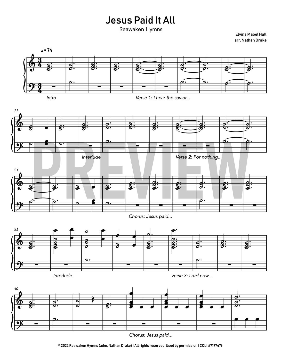Jesus Paid It All - Piano Sheet Music