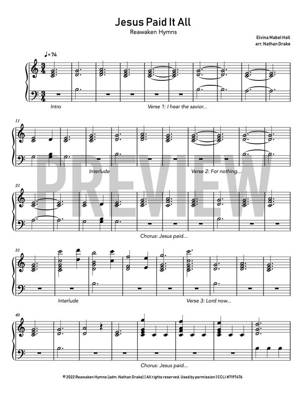 Jesus Paid It All - Piano Sheet Music