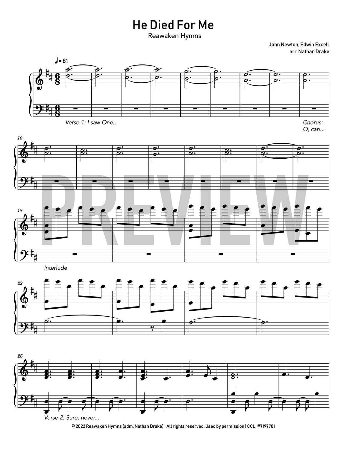 He Died for Me  - Piano Sheet Music He Died for Me  - Piano Sheet Music
