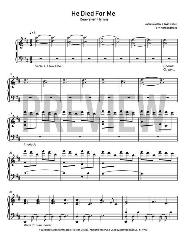 He Died for Me  - Piano Sheet Music