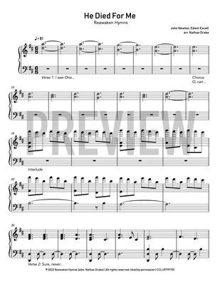 He Died for Me  - Piano Sheet Music