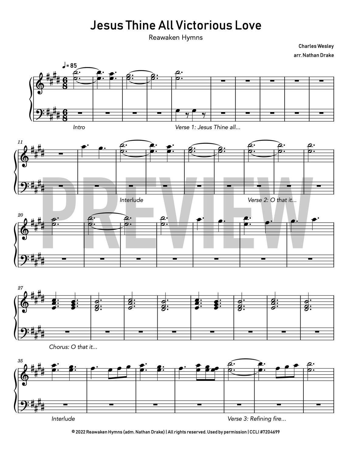 Jesus Thine All Victorious Love - Piano Sheet Music
