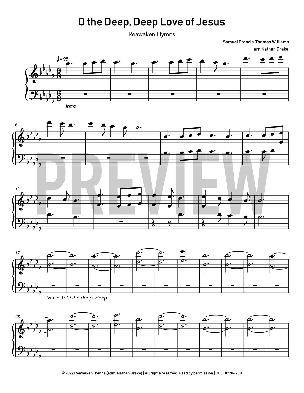 O the Deep Deep Love of Jesus - Piano Sheet Music