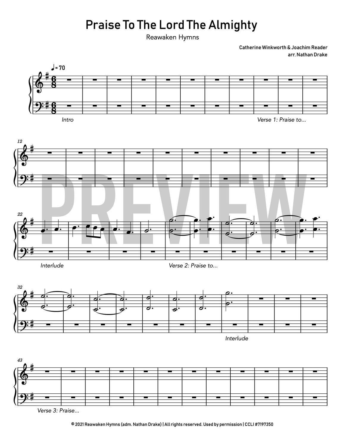 Praise to the Lord the Almighty - Piano Sheet Music