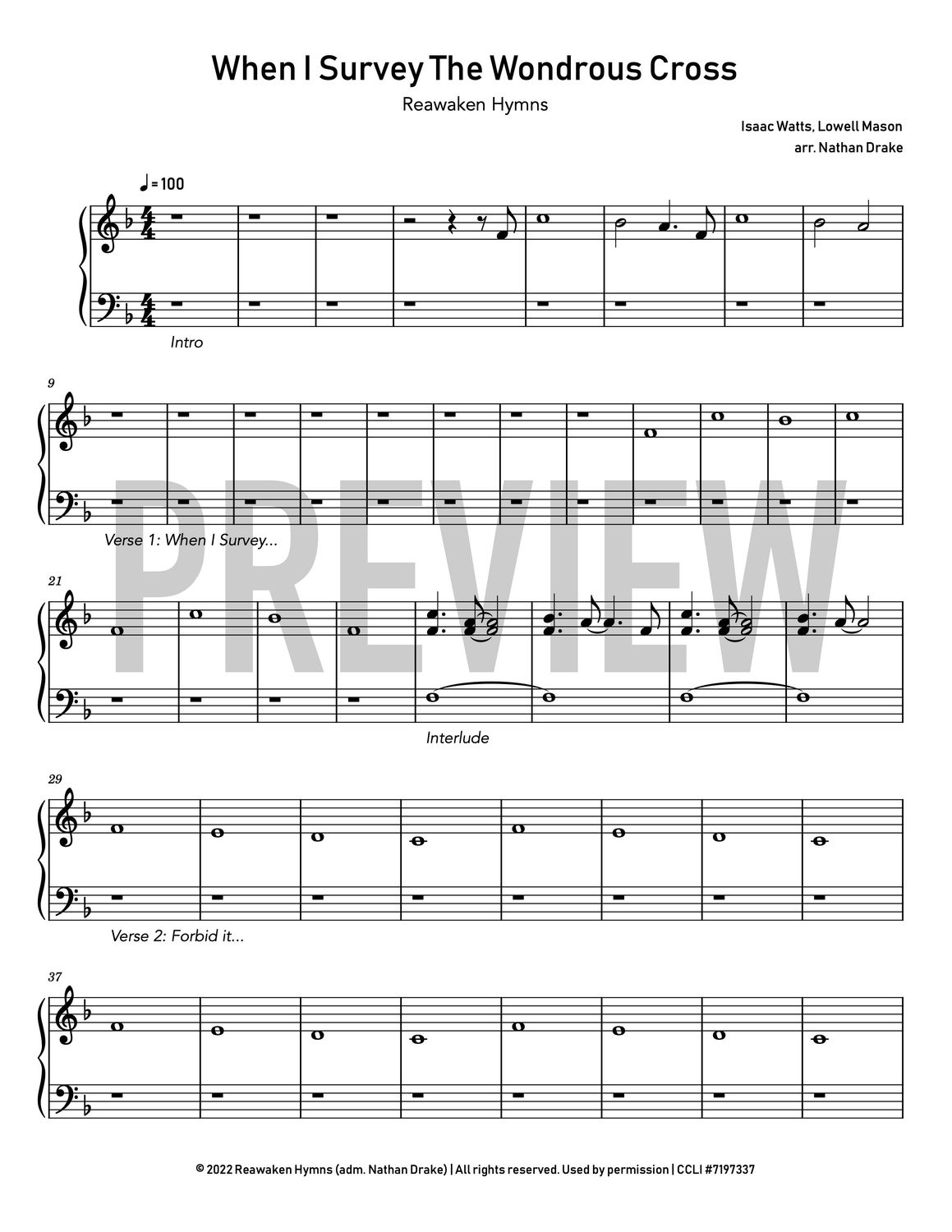 When I Survey the Wondrous Cross - Piano Sheet Music