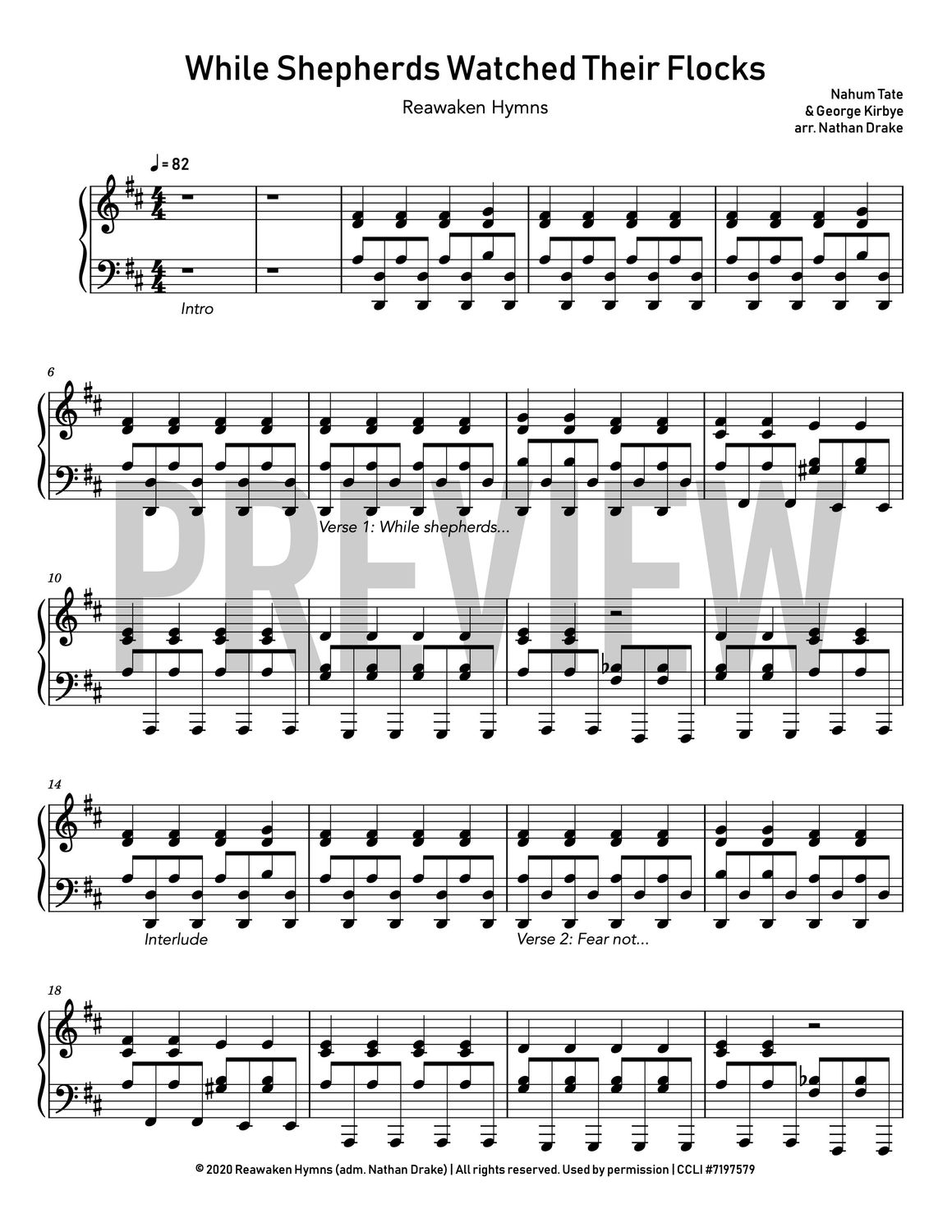 While Shepherds Watched Their Flocks - Piano Sheet Music