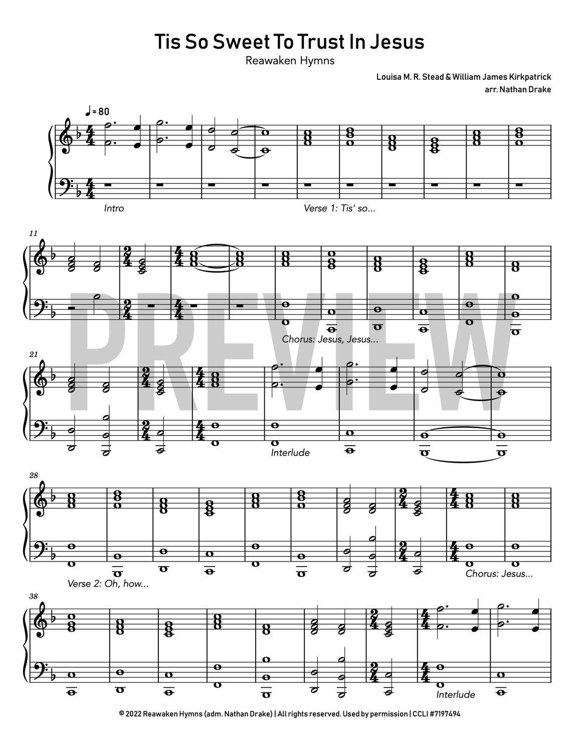 Tis So Sweet to Trust in Jesus - Piano Sheet Music