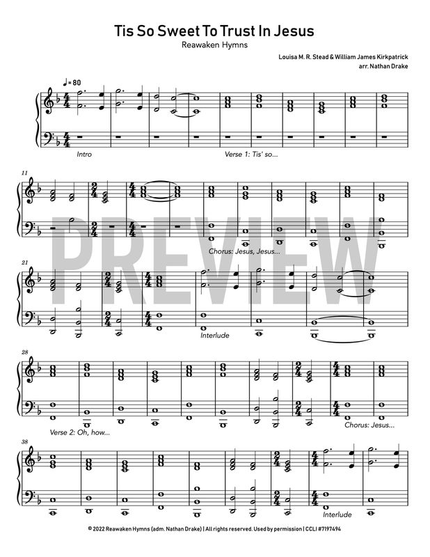 Tis So Sweet to Trust in Jesus - Piano Sheet Music