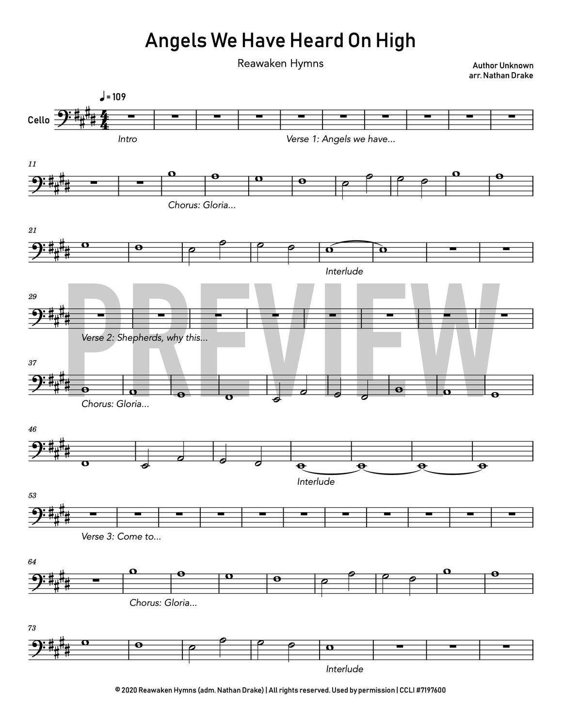 Angels We Have Heard on High - Cello Sheet Music