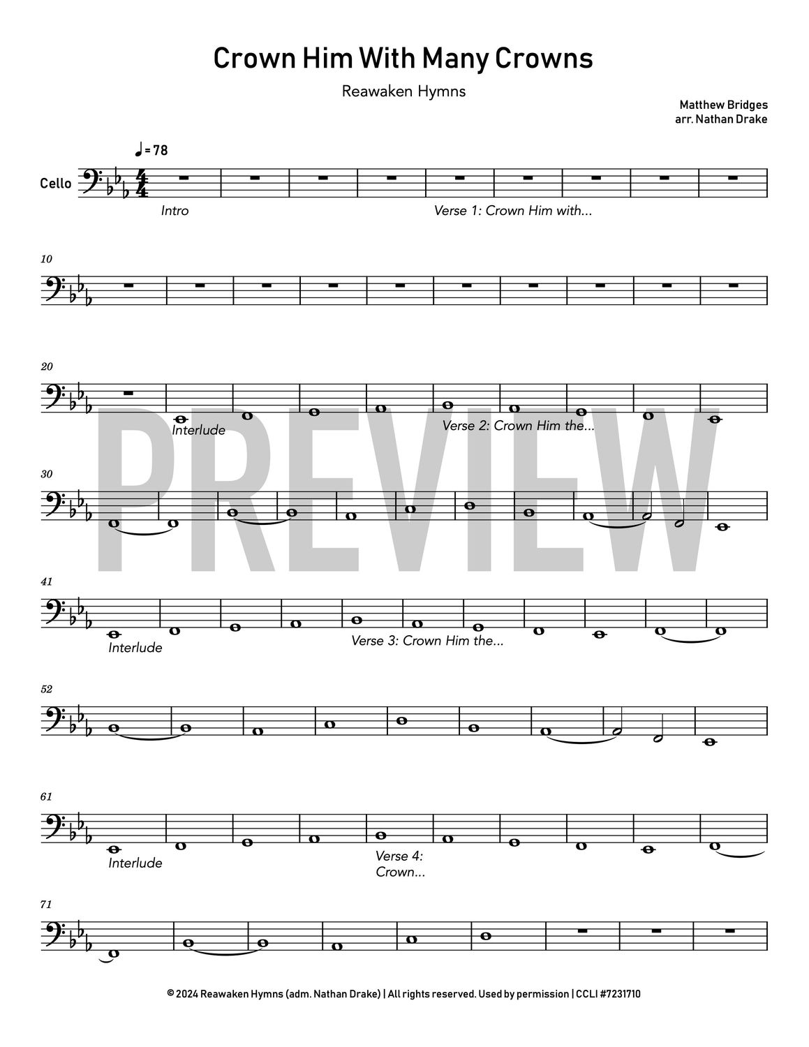 Crown Him With Many Crowns - Cello Sheet Music