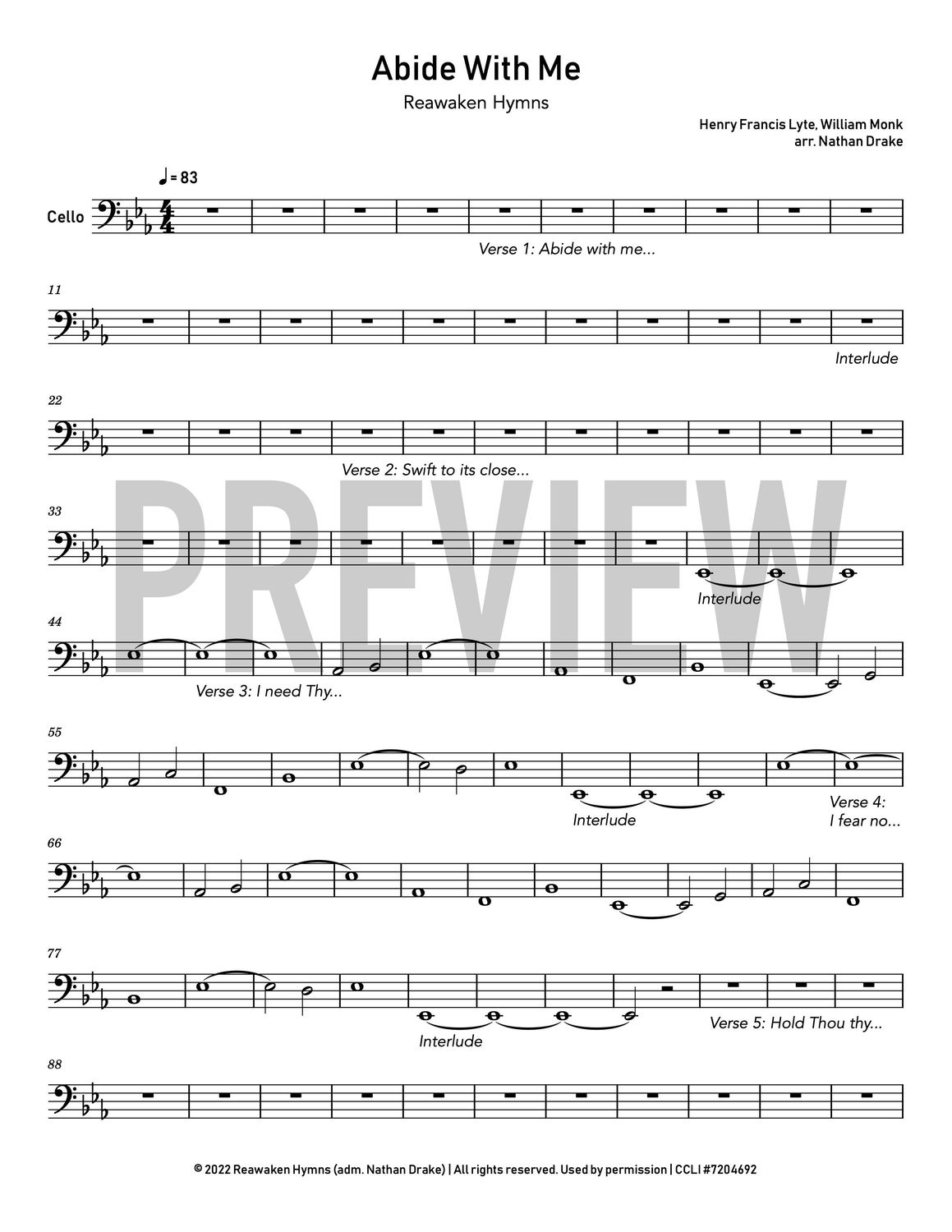 Abide With Me - Cello Sheet Music