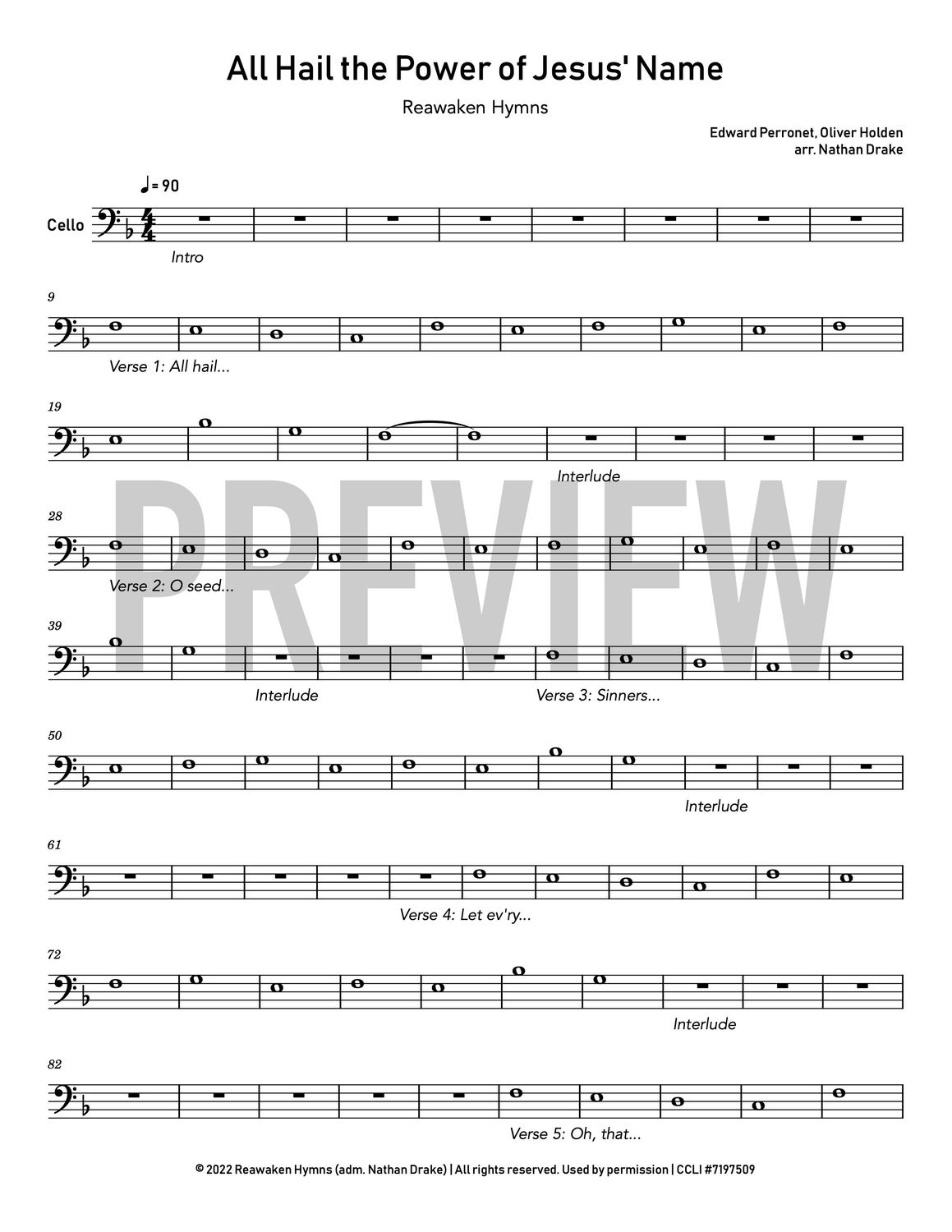 All Hail the Power of Jesus' Name - String Sheet Music (2 parts)
