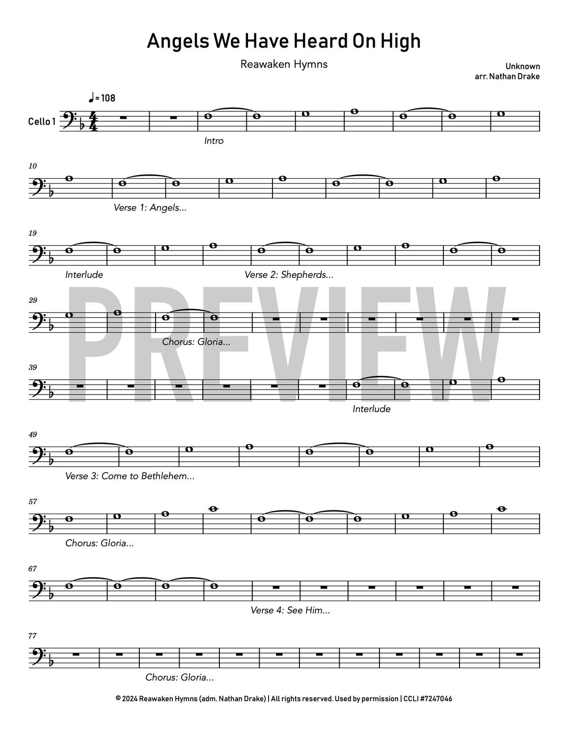 Angels We Have Heard On High (2024) - Cello Sheet Music (2 parts)