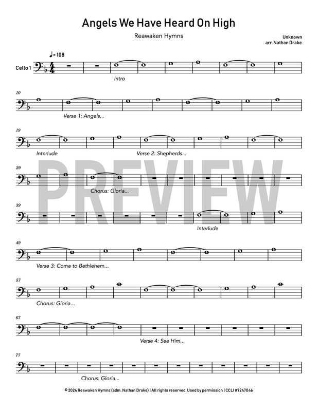 Angels We Have Heard On High (2024) - Cello Sheet Music (2 parts)