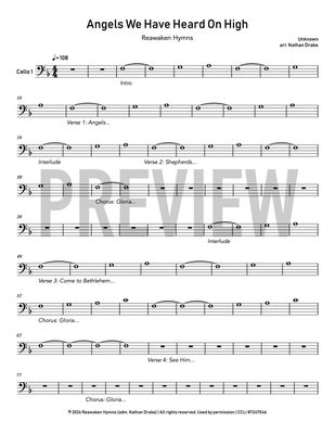 Angels We Have Heard On High (2024) - Cello Sheet Music (2 parts)