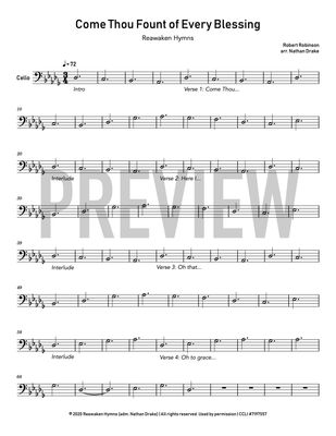 Come Thou Fount Of Every Blessing (Christmas Version) - Cello Sheet Music