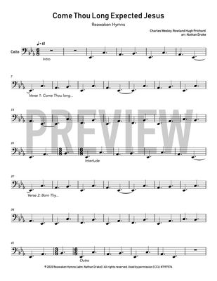 Come Thou Long Expected Jesus - Cello Sheet Music