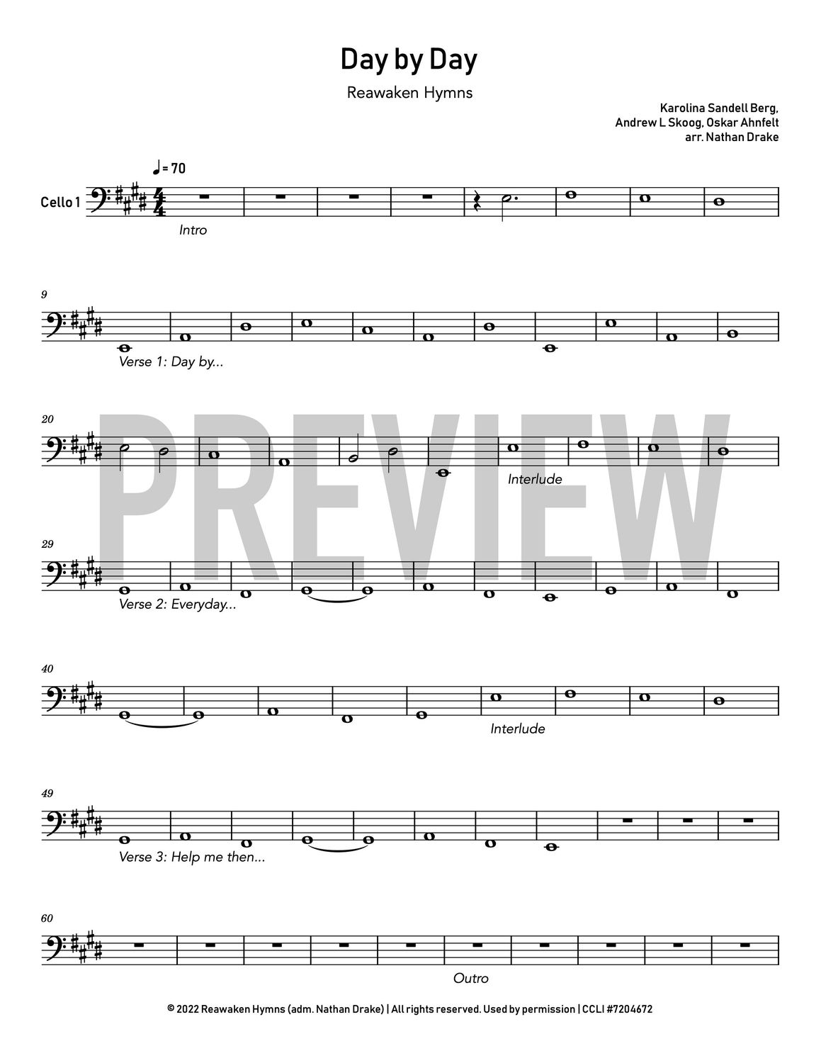 Day by Day - Cello Sheet Music (3 parts)