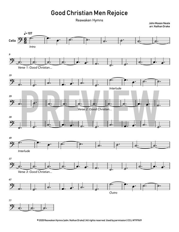 Good Christian Men Rejoice - Cello Sheet Music