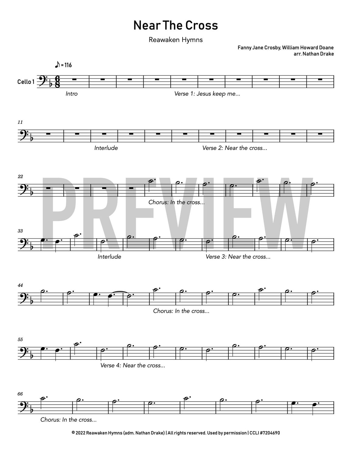 Near the Cross - Cello Sheet Music (2 Parts)