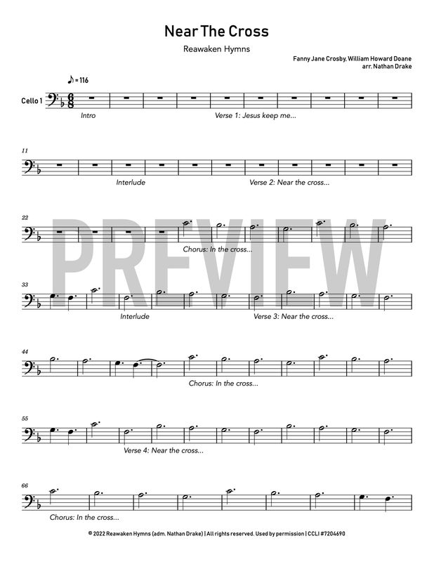 Near the Cross - Cello Sheet Music (2 Parts)