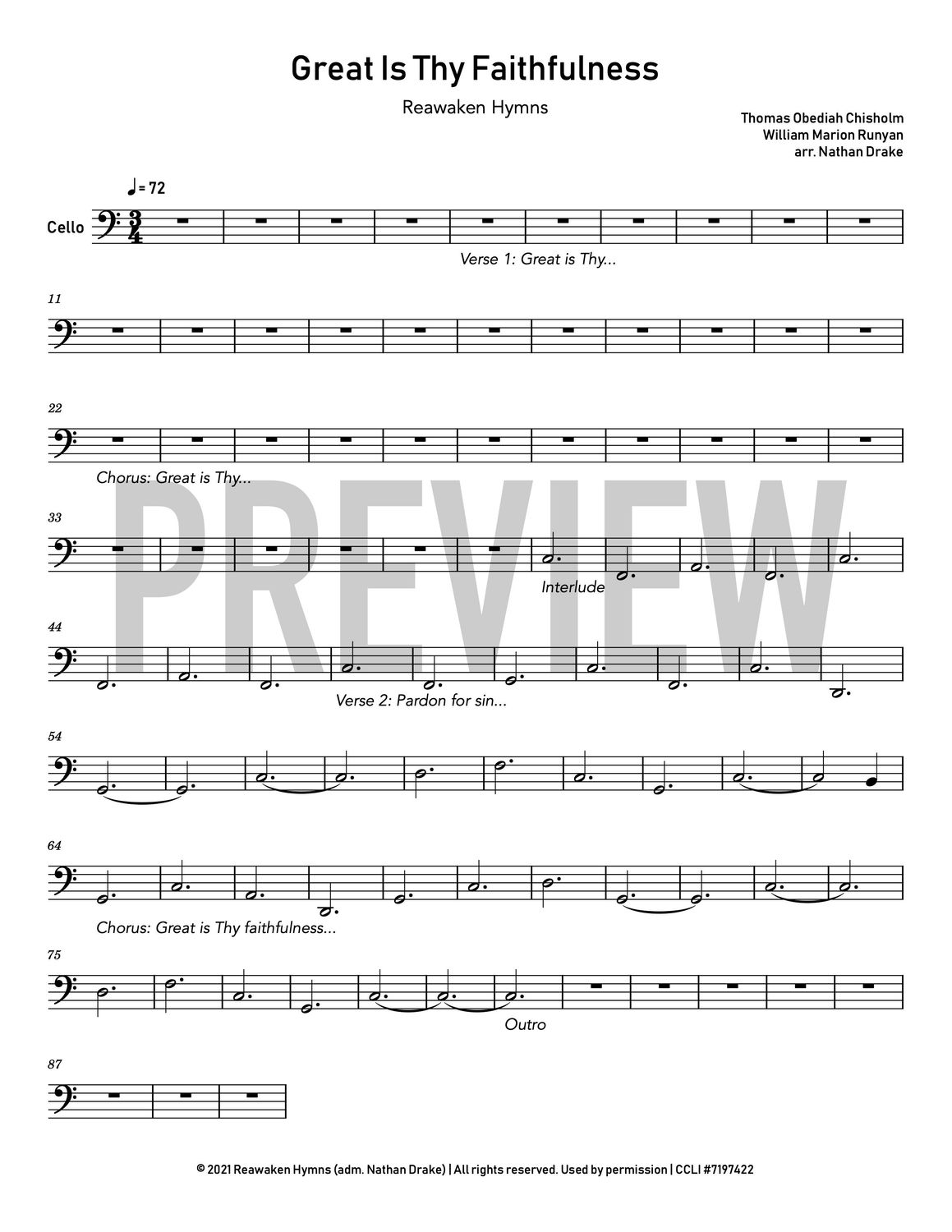 Great Is Thy Faithfulness - Cello Sheet Music
