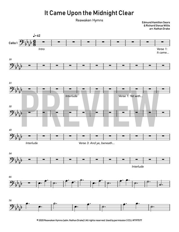 It Came Upon The Midnight Clear - Cello Sheet Music (2 parts)