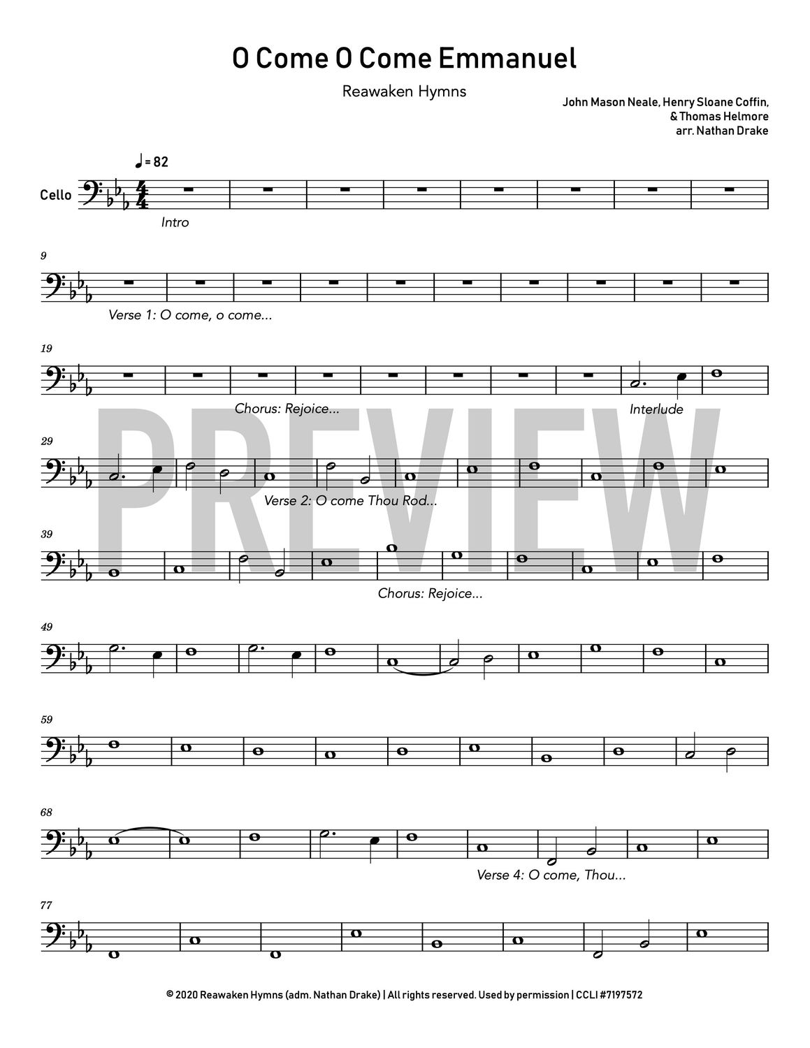 O Come, O Come, Emmanuel - Cello Sheet Music