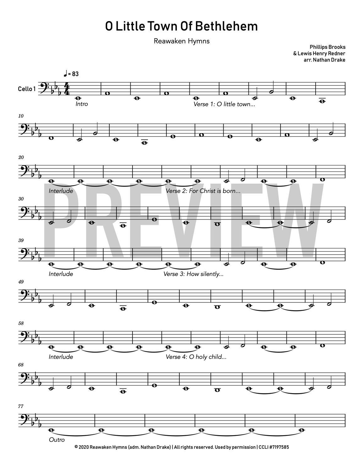 O Little Town Of Bethlehem - Cello Sheet Music (3 parts)
