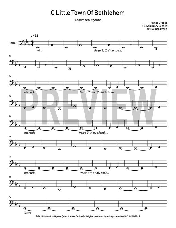 O Little Town Of Bethlehem - Cello Sheet Music (3 parts)