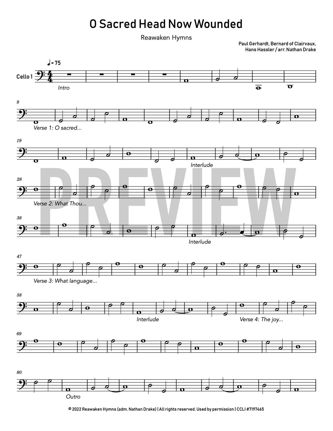 O Sacred Head Now Wounded - Cello Sheet Music (3 parts)